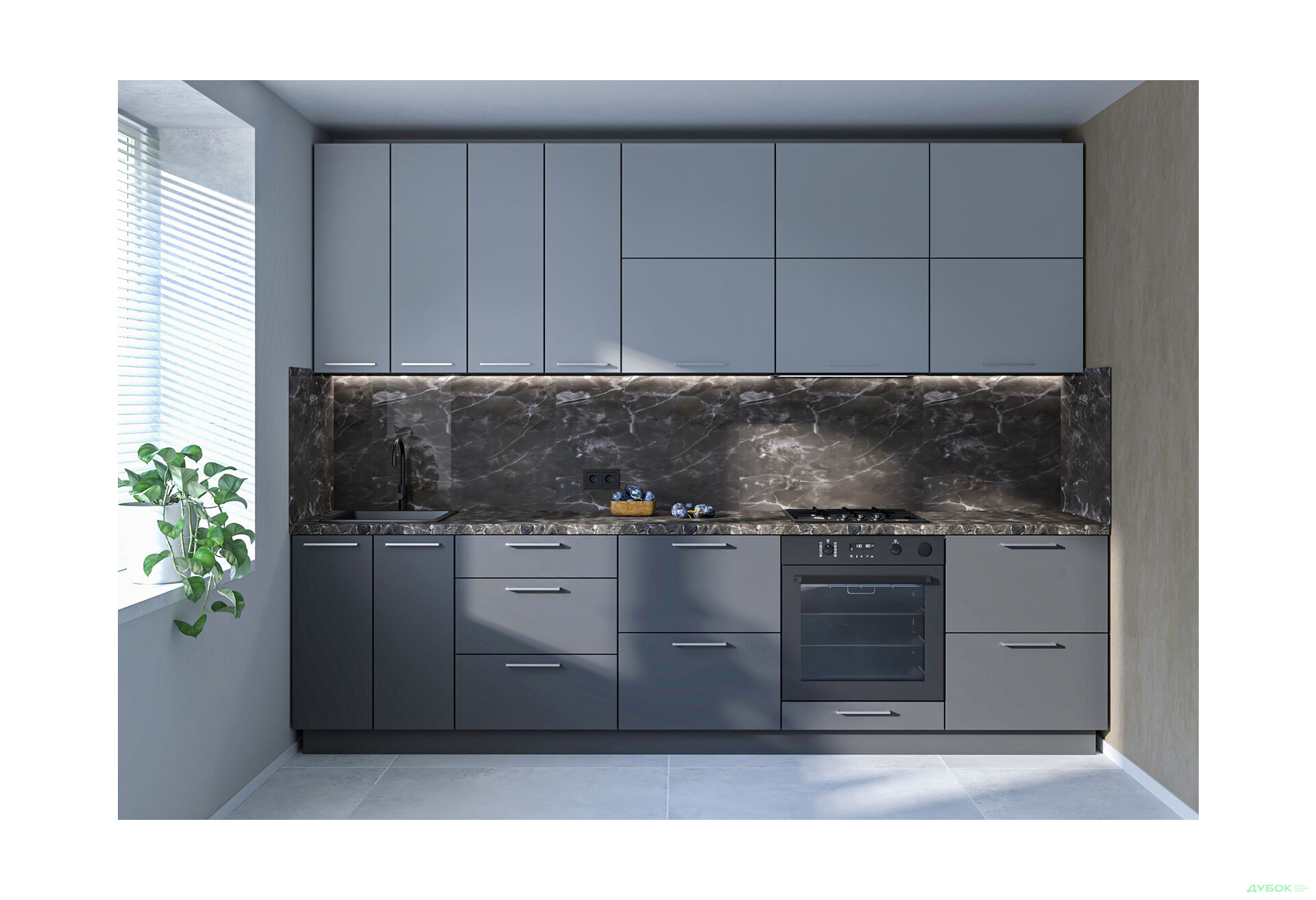 Зображення 1 - Кухня Мері / Mary 3.0 MiroMark Напівмат Сірий RAL 7036 / Напівмат Темно-Сірий RAL 7043, корп. антрацит