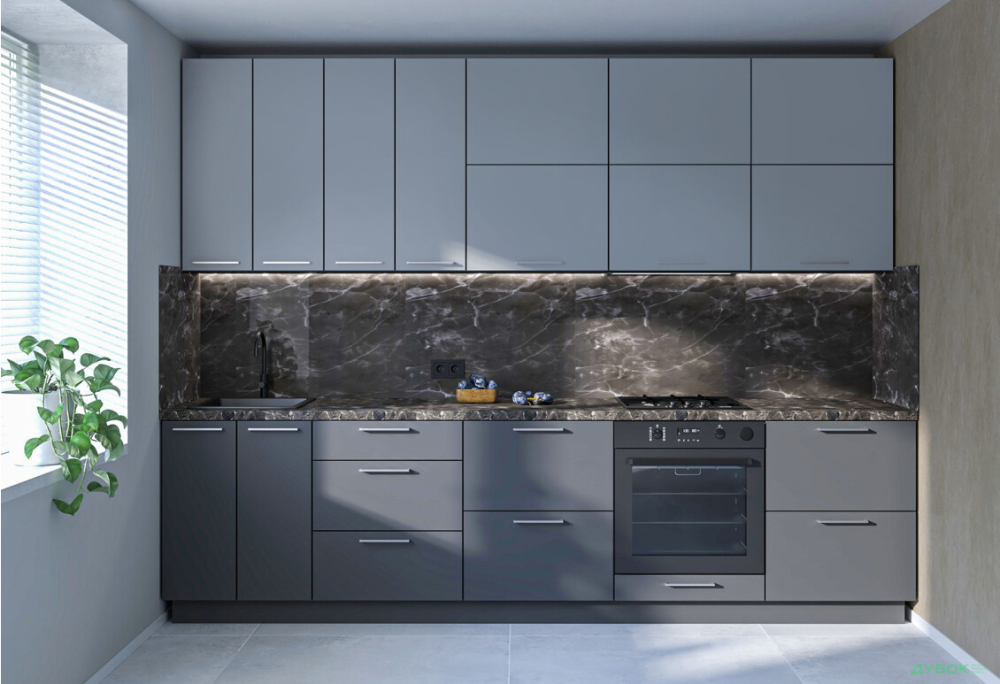 Кухня Мері / Mary 3.0 MiroMark Напівмат Сірий RAL 7036 / Напівмат Темно-Сірий RAL 7043, корп. антрацит