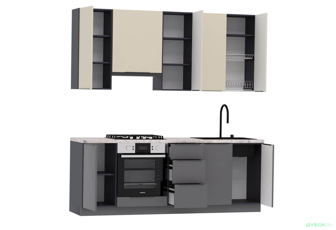 Изображение 6 - Кухня Мери / Mary 2.2 МироМарк Полумат Слоновая Кость RAL 1013 / Полумат Темно-Серый RAL 7043, корп. антрацит