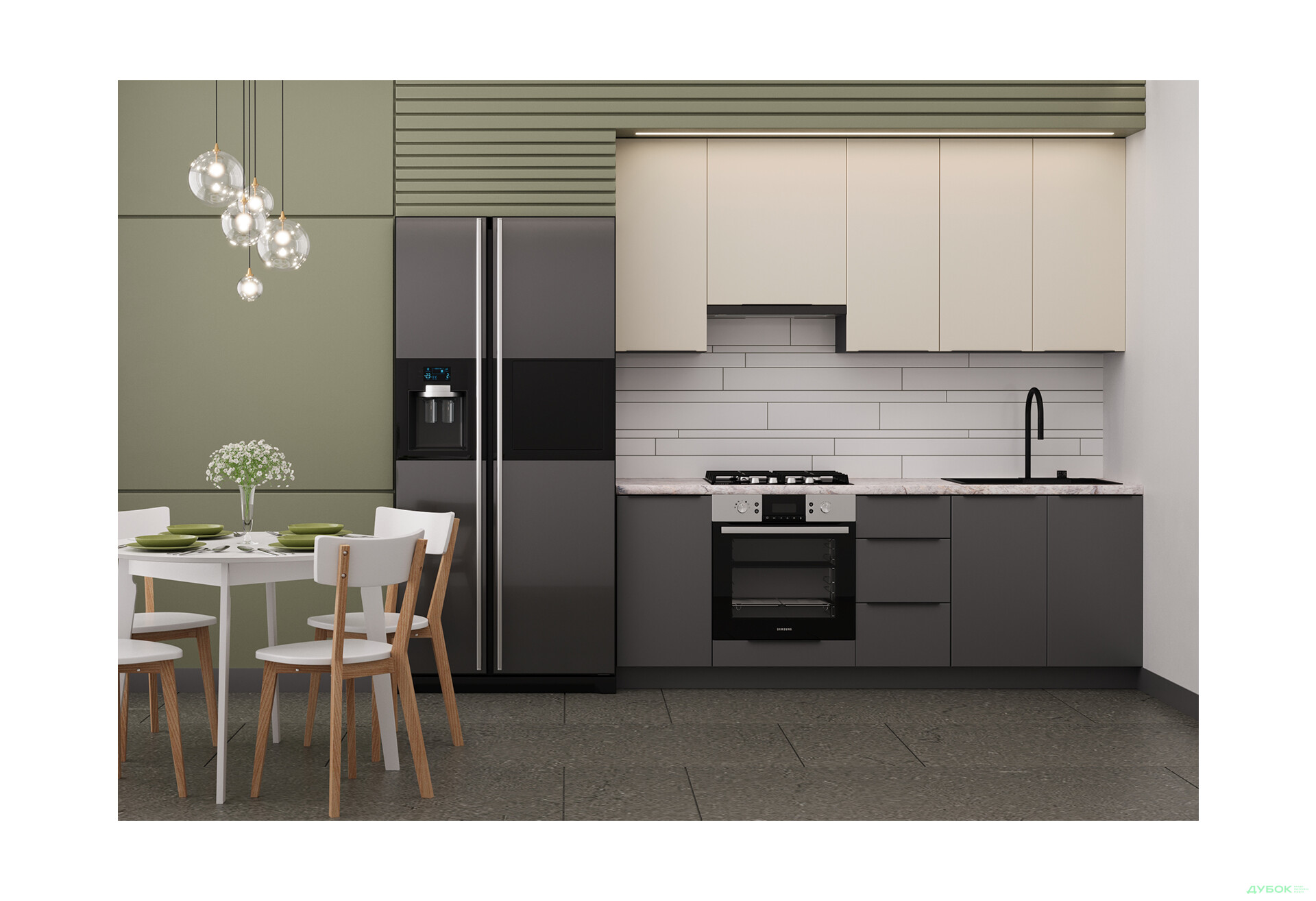 Изображение 1 - Кухня Мери / Mary 2.2 МироМарк Полумат Слоновая Кость RAL 1013 / Полумат Темно-Серый RAL 7043, корп. антрацит