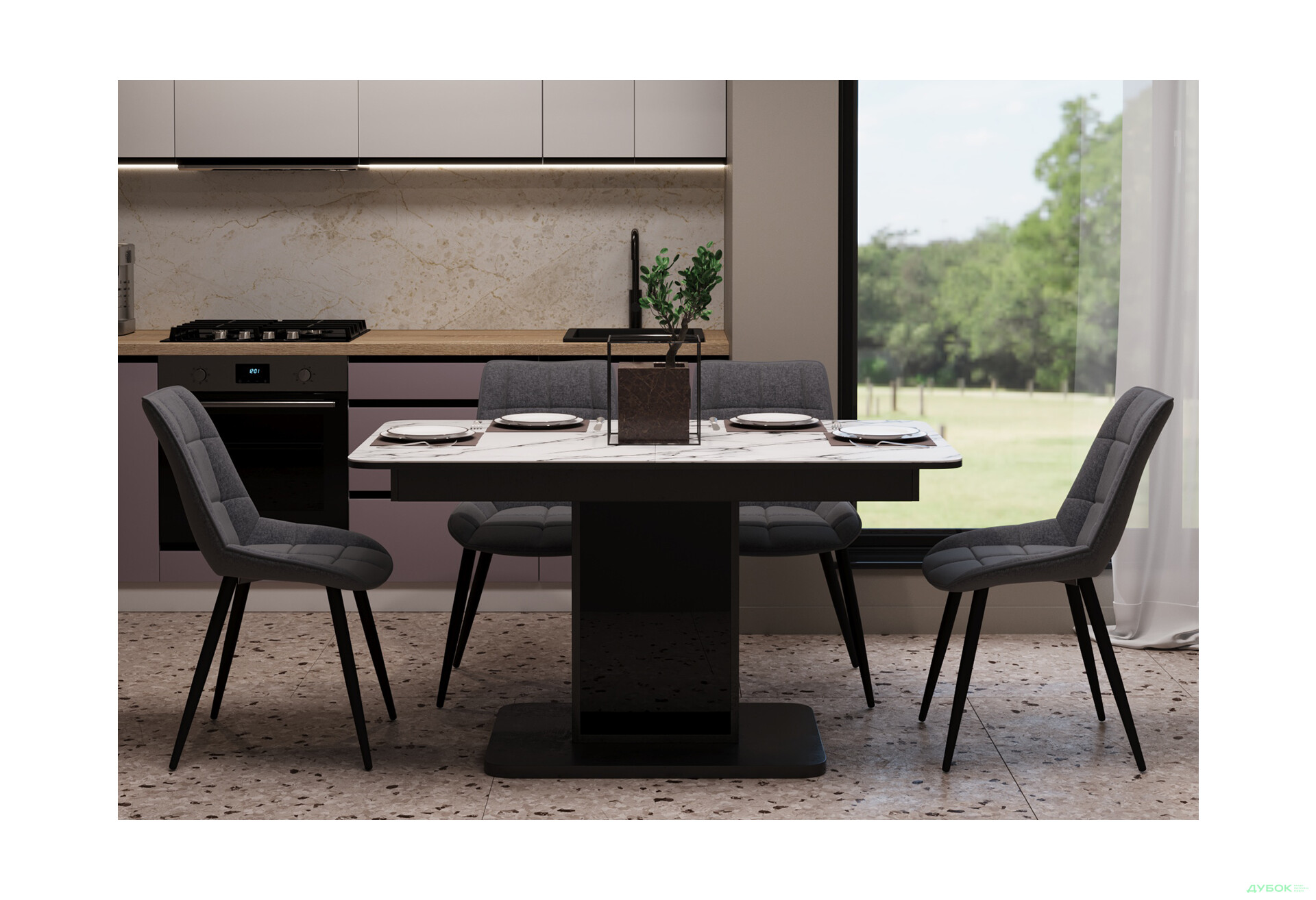 Зображення 3 - Комплект стіл Бостон Т розкладний 140/180 см + 4 стільці Evo (сірий)