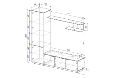 Вітальня Viant ВТ-2 з пеналом і полицею 200 см, біла