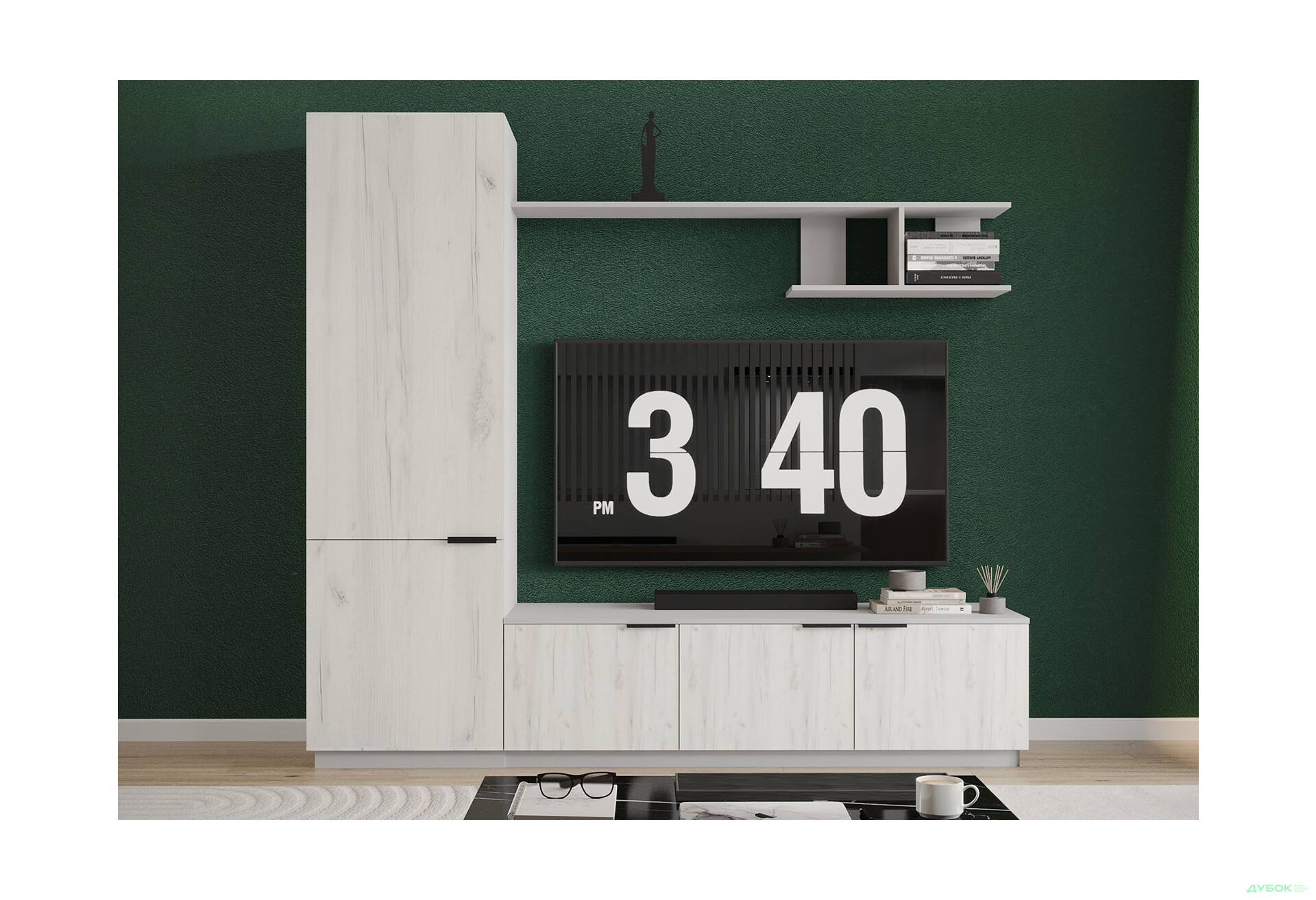 Изображение 1 - Гостиная Viant ВТ-2 с пеналом і полкой 200 см, серый / дуб крафт белый