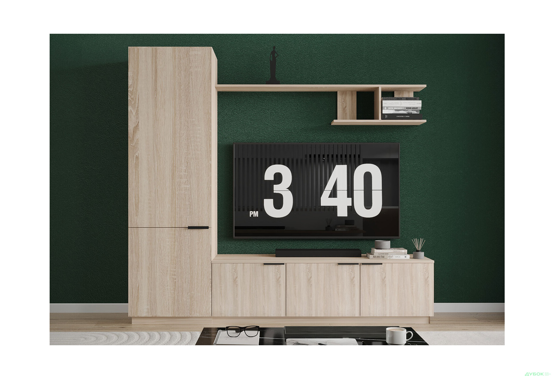 Зображення 1 - Вітальня Viant ВТ-2 з пеналом і полицею 200 см, дуб сонома