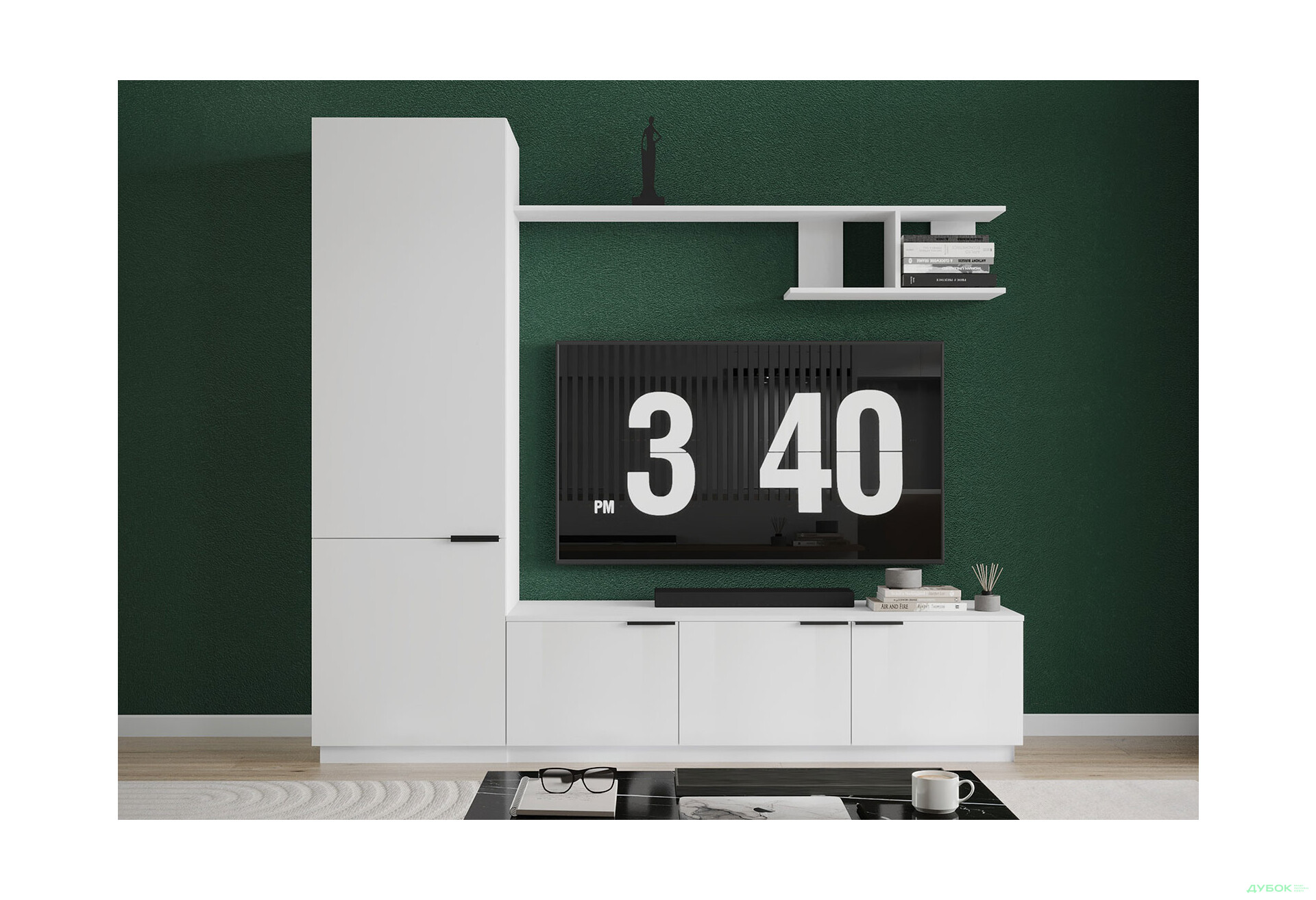 Зображення 1 - Вітальня Viant ВТ-2 з пеналом і полицею 220 см, біла