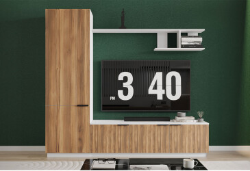 Вітальня Viant ВТ-2 з пеналом і полицею 220 см, білий / бурштин