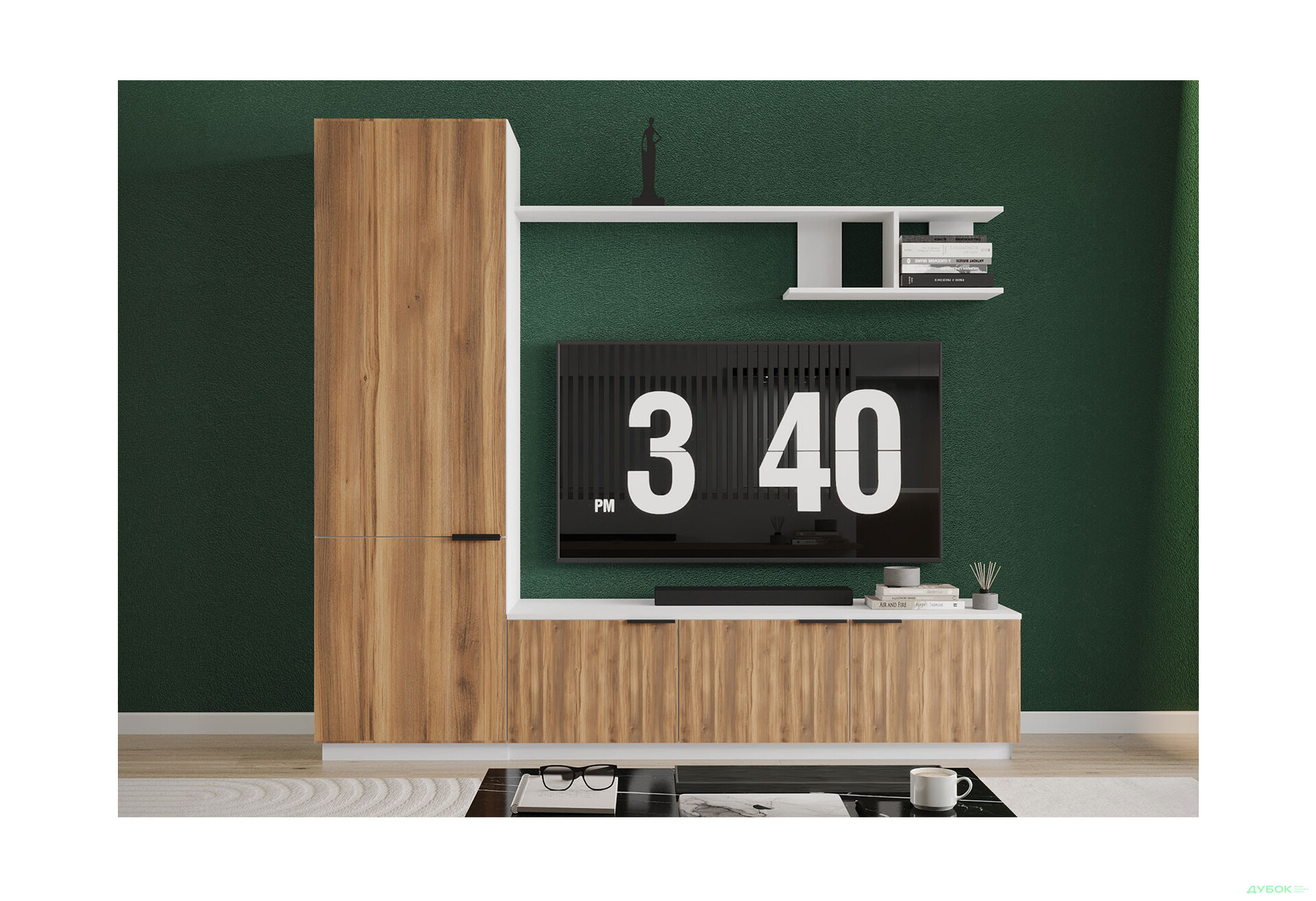 Изображение 1 - Гостиная Viant ВТ-2 с пеналом і полкой 220 см, белый / янтарь