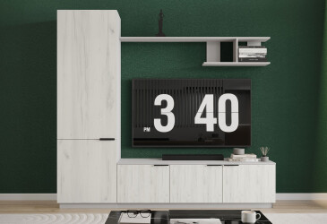 Гостиная Viant ВТ-2 с пеналом і полкой 220 см, серый / дуб крафт белый