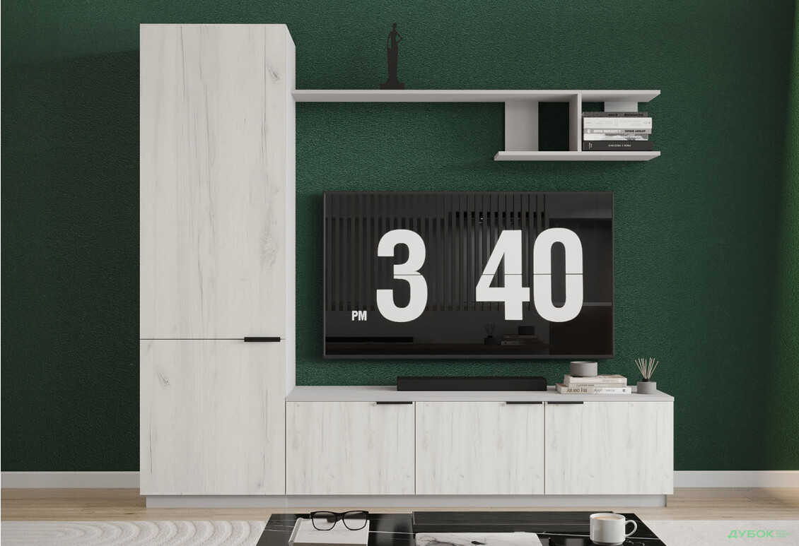 Вітальня Viant ВТ-2 з пеналом і полицею 220 см, сірий / дуб крафт білий