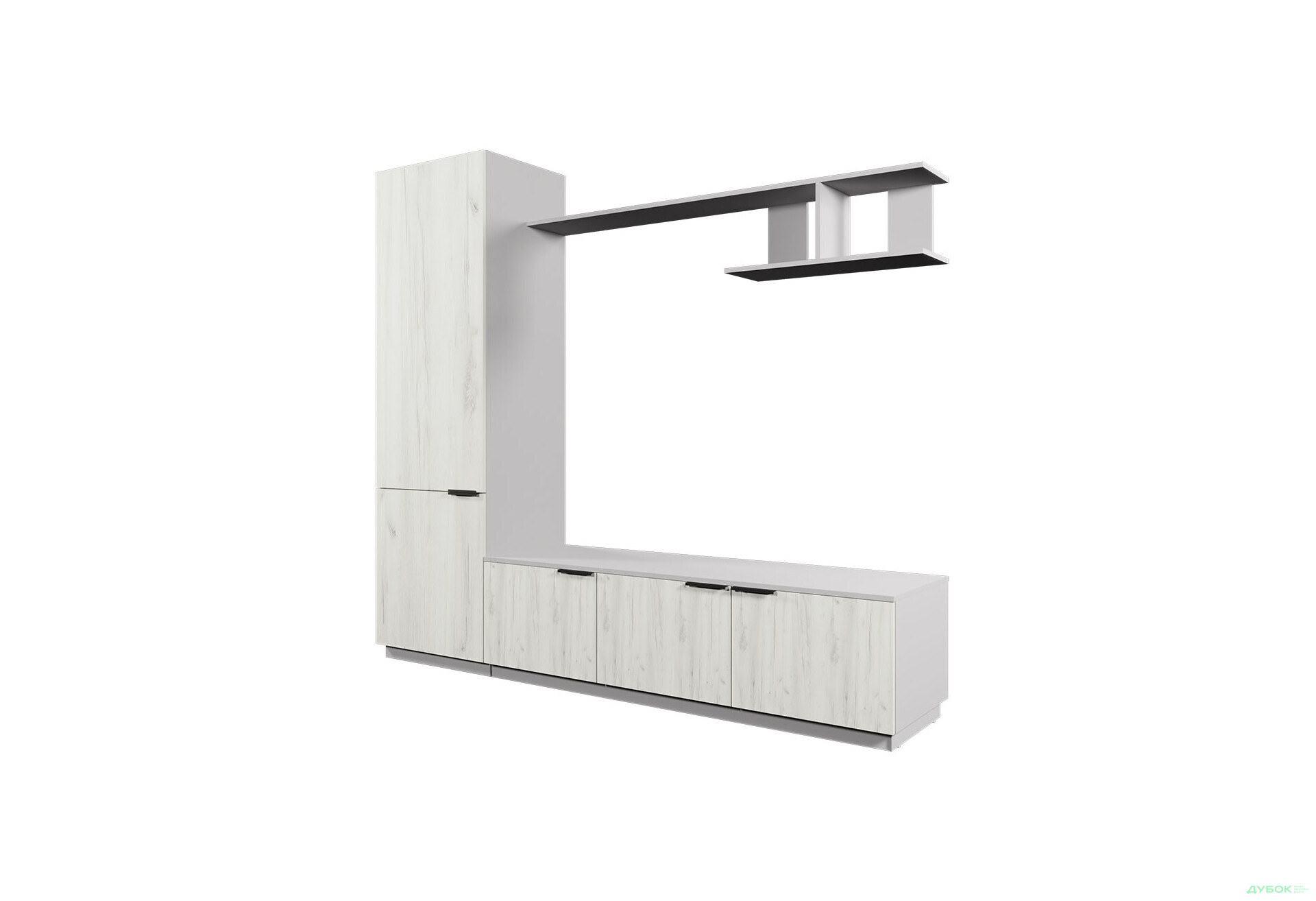 Зображення 3 - Вітальня Viant ВТ-2 з пеналом і полицею 220 см, сірий / дуб крафт білий