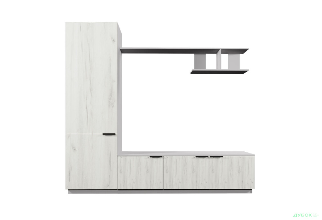 Зображення 2 - Вітальня Viant ВТ-2 з пеналом і полицею 220 см, сірий / дуб крафт білий