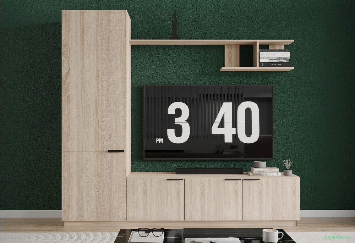 Гостиная Viant ВТ-2 с пеналом і полкой 220 см, дуб сонома