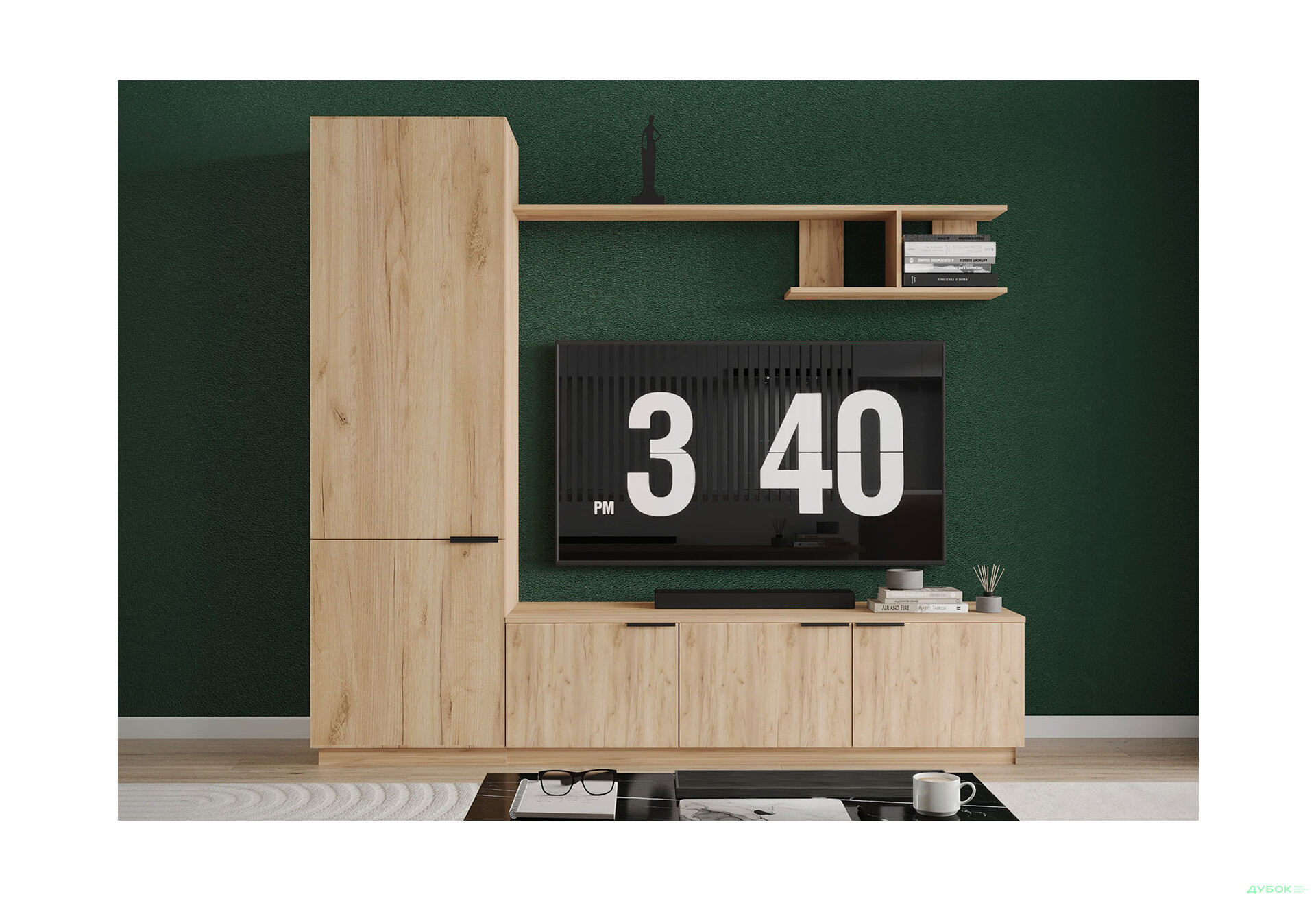 Зображення 1 - Вітальня Viant ВТ-2 з пеналом і полицею 220 см, дуб тахо