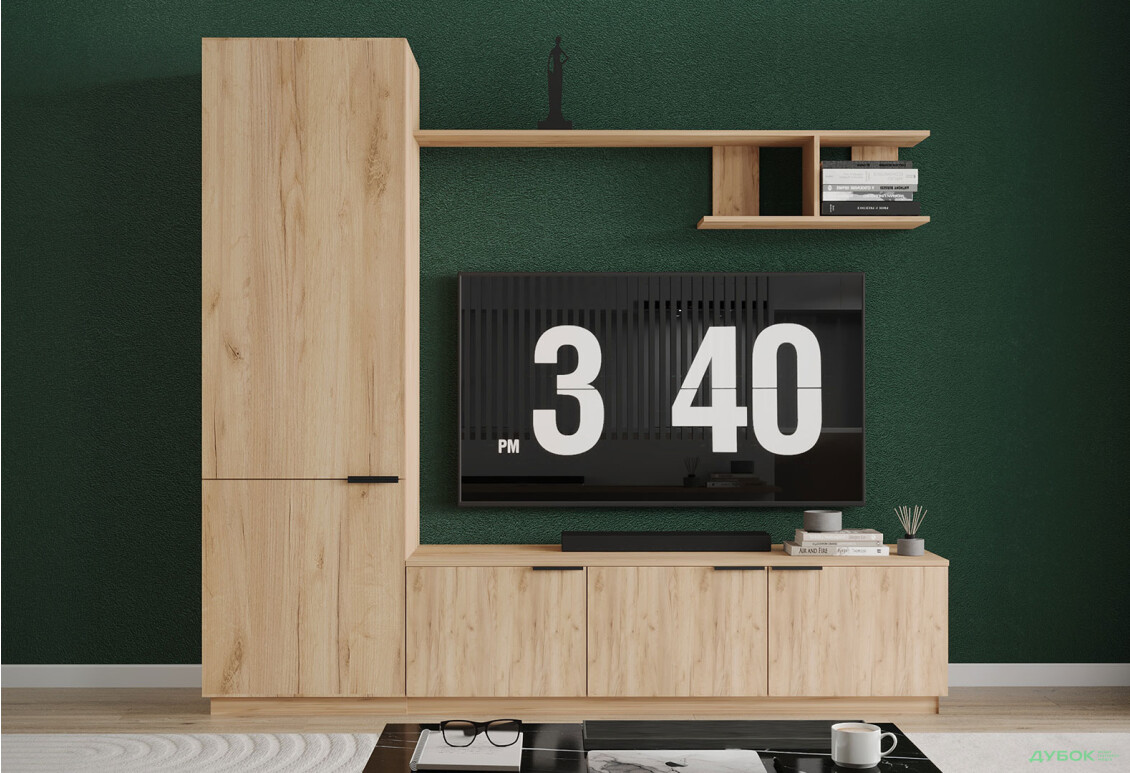 Вітальня Viant ВТ-2 з пеналом і полицею 220 см, дуб тахо