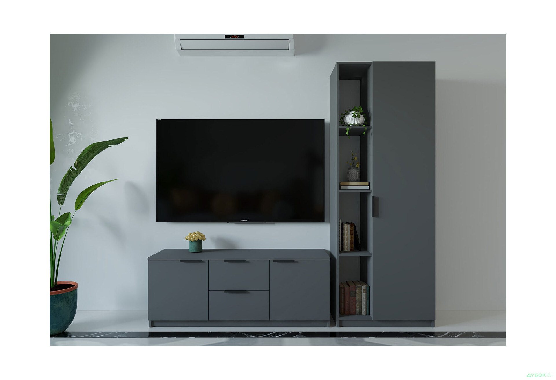 Изображение 1 - Гостиная Viant ВТ-4 с пеналом і стеллажом 180 см, антрацит