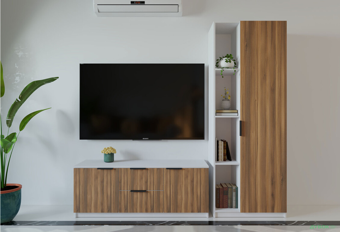 Гостиная Viant ВТ-4 с пеналом і стеллажом 180 см, белый / янтарь