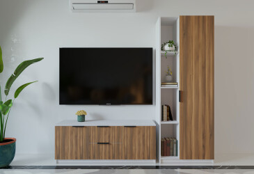 Вітальня Viant ВТ-4 з пеналом і стелажем 200 см, білий / бурштин