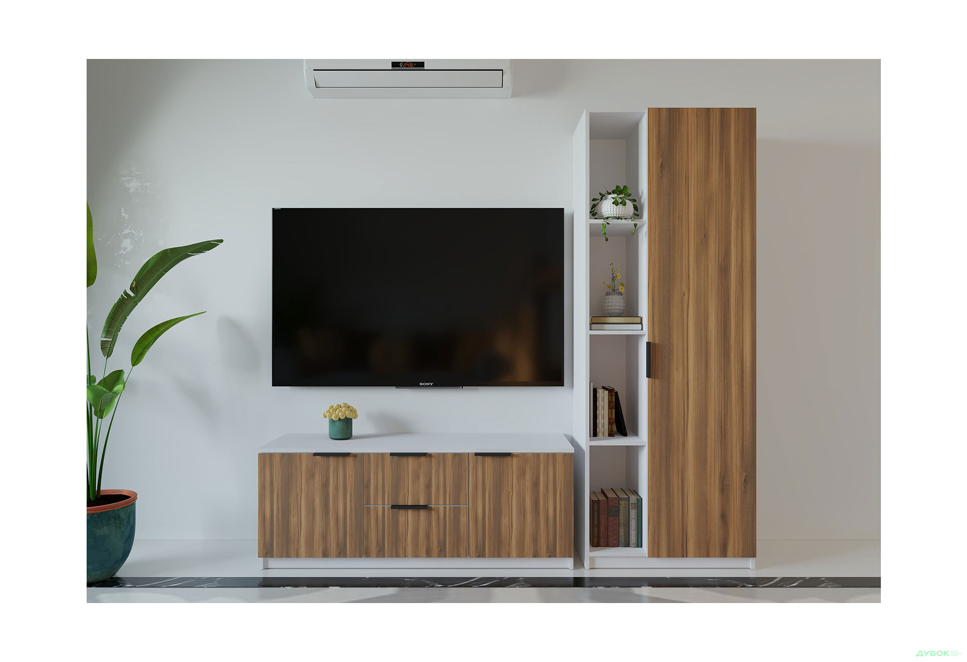 Изображение 1 - Гостиная Viant ВТ-4 с пеналом і стеллажом 200 см, белый / янтарь