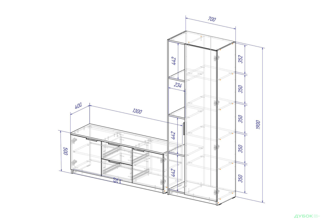 Изображение 4 - Гостиная Viant ВТ-4 с пеналом і стеллажом 200 см, ристретто