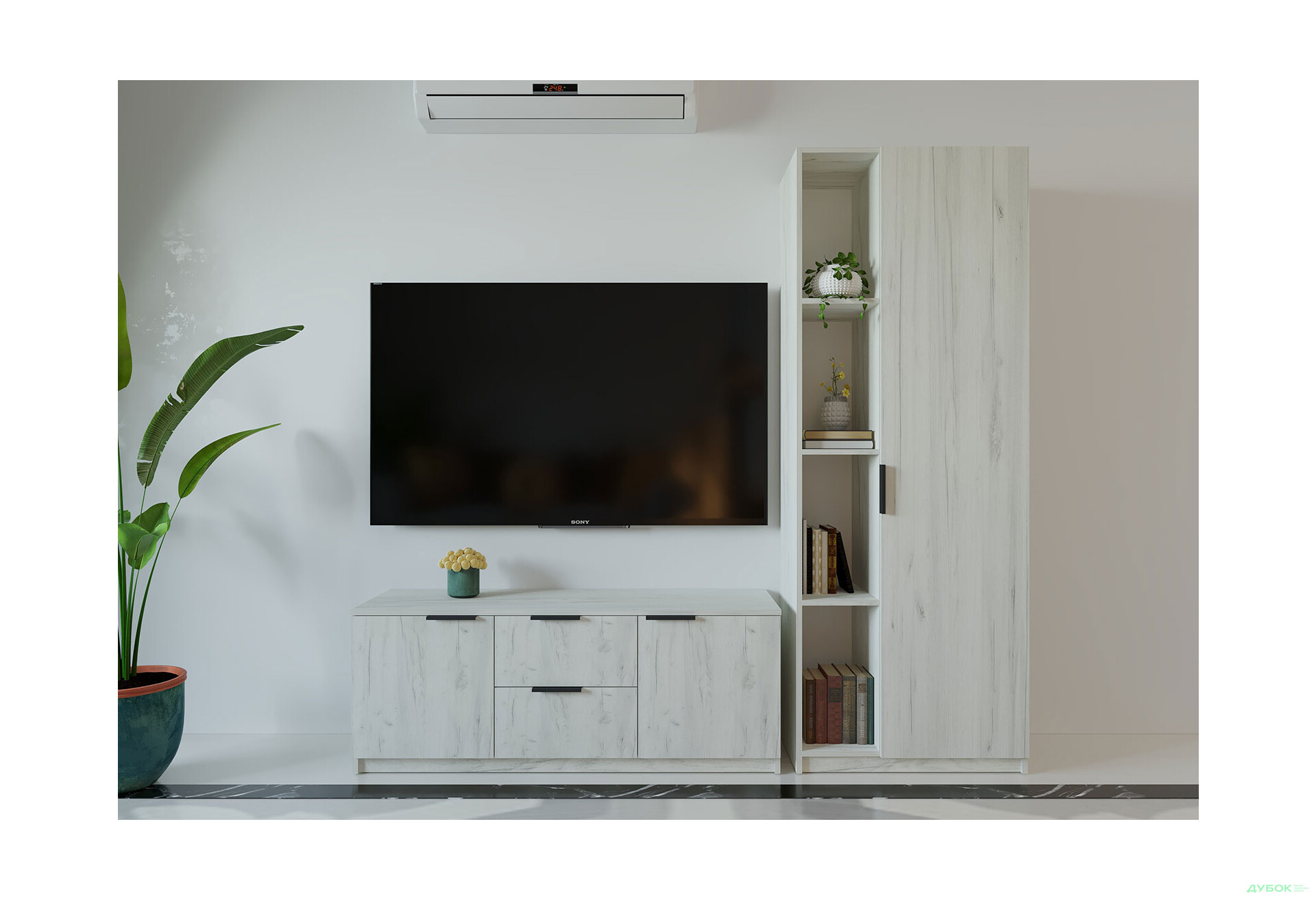 Изображение 1 - Гостиная Viant ВТ-4 с пеналом і стеллажом 200 см, дуб крафт белый