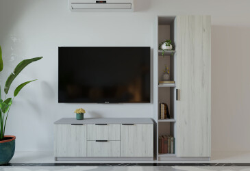 Гостиная Viant ВТ-4 с пеналом і стеллажом 200 см, серый / дуб крафт белый