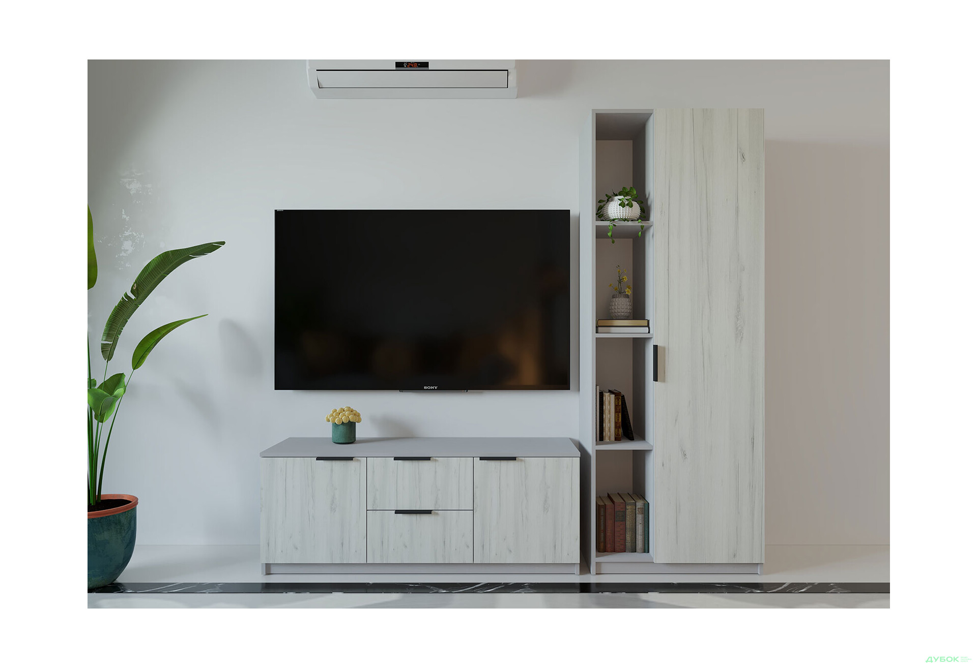 Изображение 1 - Гостиная Viant ВТ-4 с пеналом і стеллажом 200 см, серый / дуб крафт белый