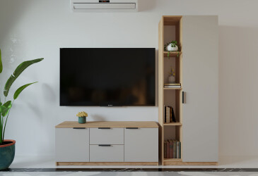 Вітальня Viant ВТ-4 з пеналом і стелажем 200 см, дуб тахо / кашемір