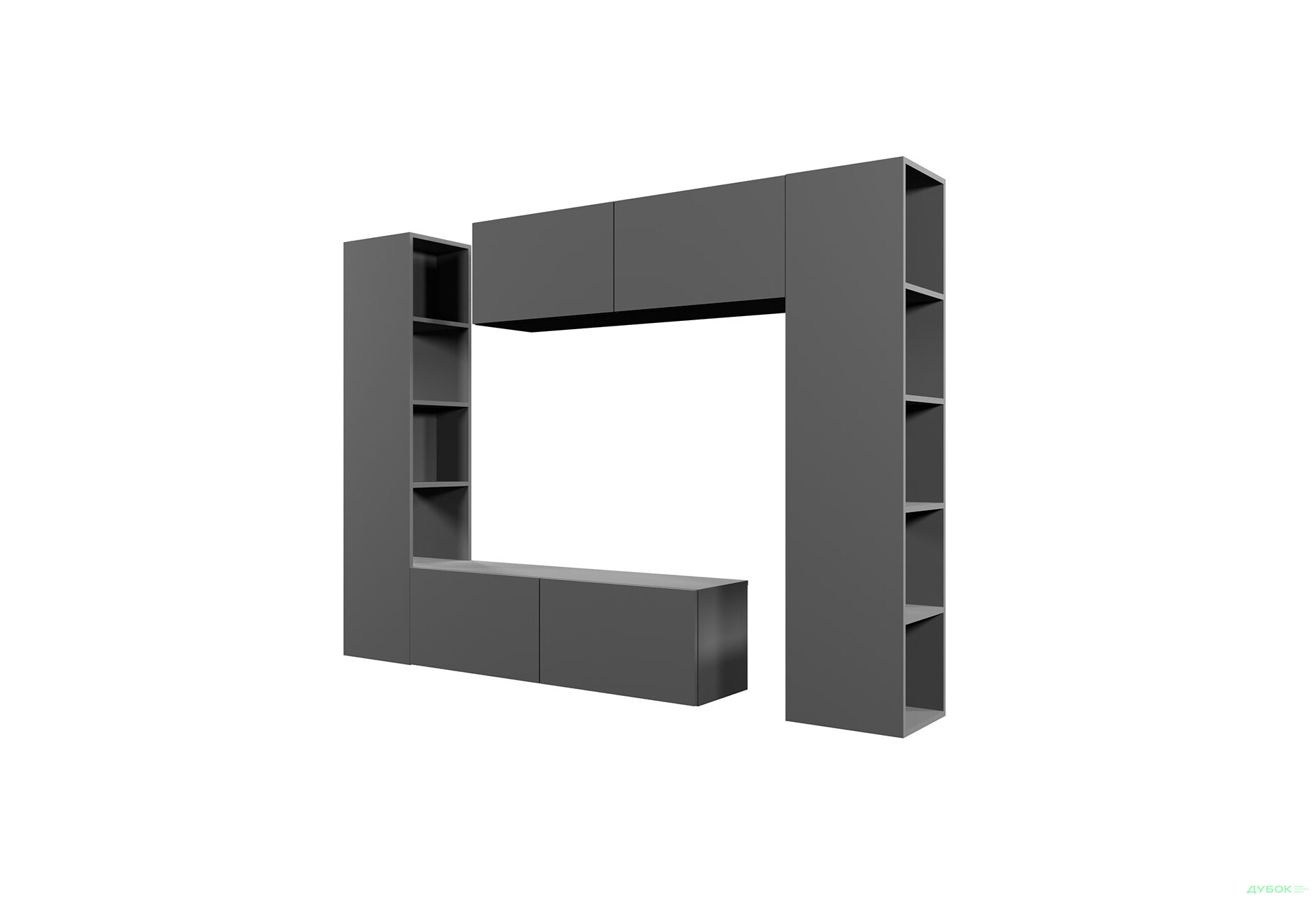 Зображення 4 - Вітальня Viant ВТ-1 з тумбою і пеналом з полицями 220 см, антрацит