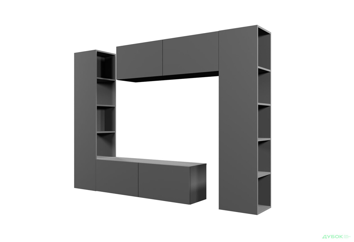 Зображення 4 - Вітальня Viant ВТ-1 з тумбою і пеналом з полицями 220 см, антрацит