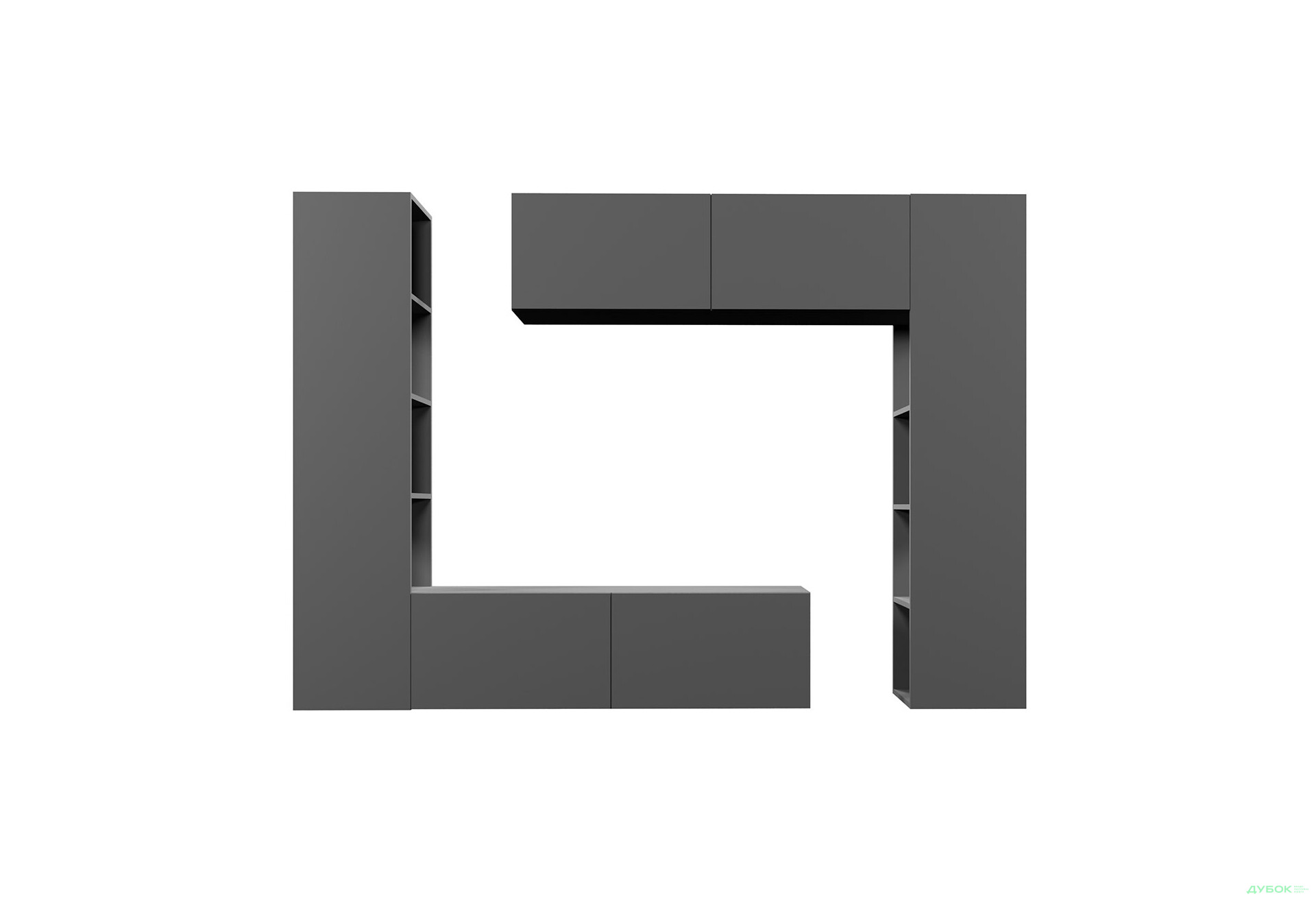 Зображення 3 - Вітальня Viant ВТ-1 з тумбою і пеналом з полицями 220 см, антрацит