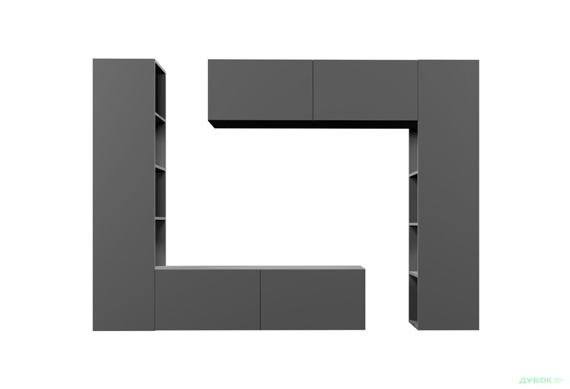 Зображення 3 - Вітальня Viant ВТ-1 з тумбою і пеналом з полицями 220 см, антрацит