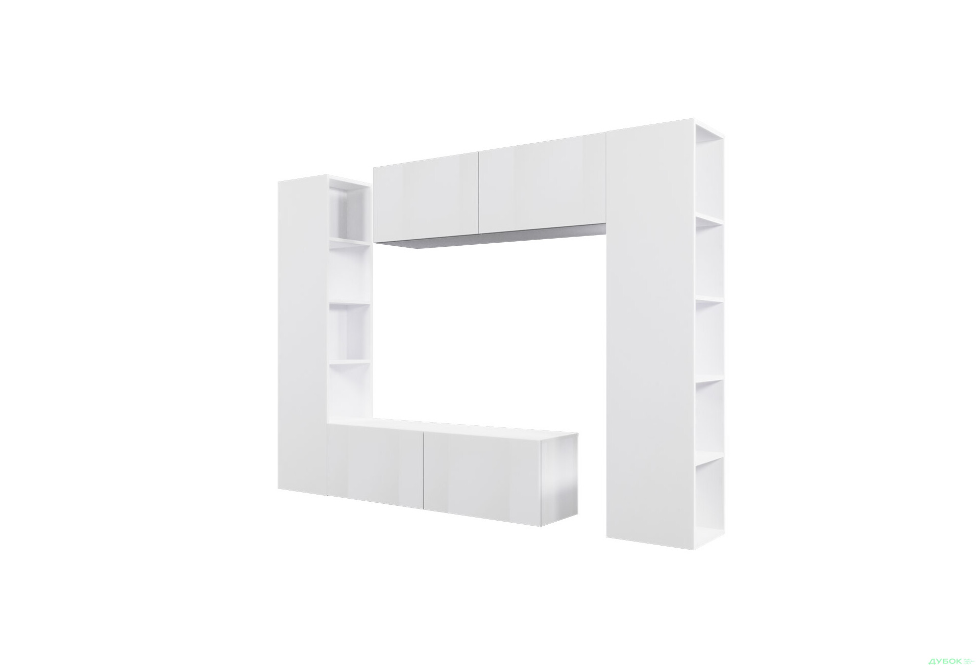 Зображення 2 - Вітальня Viant ВТ-1 з тумбою і пеналом з полицями 220 см, біла