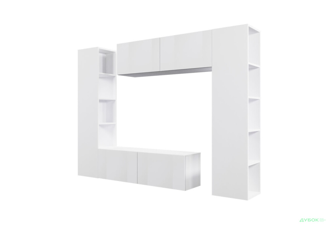 Зображення 2 - Вітальня Viant ВТ-1 з тумбою і пеналом з полицями 220 см, біла