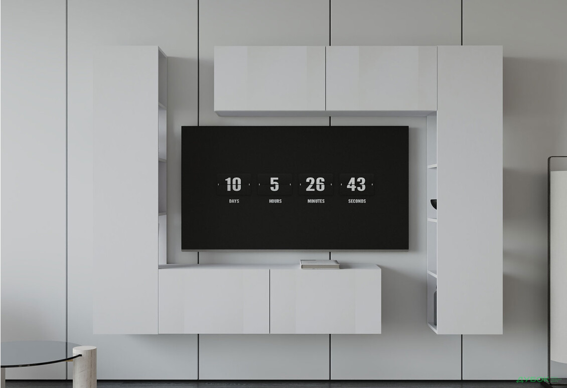 Вітальня Viant ВТ-1 з тумбою і пеналом з полицями 220 см, біла