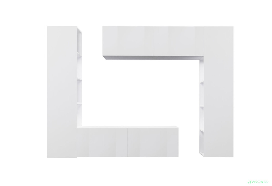 Зображення 3 - Вітальня Viant ВТ-1 з тумбою і пеналом з полицями 220 см, біла