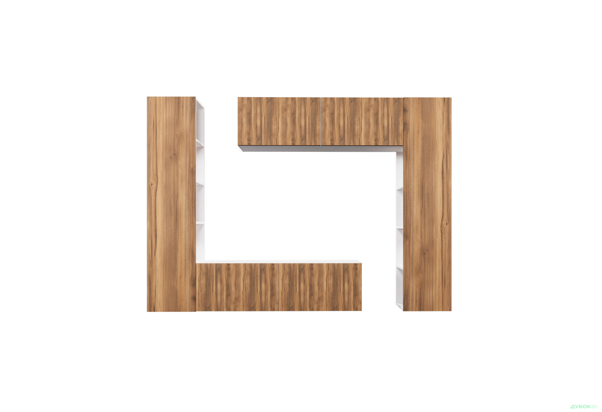 Зображення 3 - Вітальня Viant ВТ-1 з тумбою і пеналом з полицями 220 см, білий / бурштин