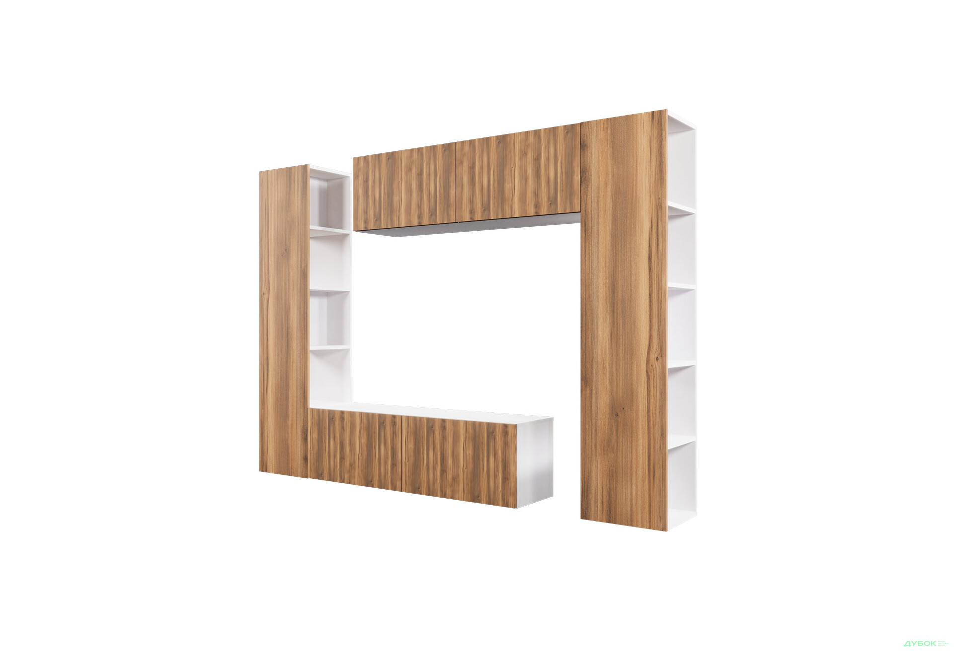 Зображення 2 - Вітальня Viant ВТ-1 з тумбою і пеналом з полицями 220 см, білий / бурштин