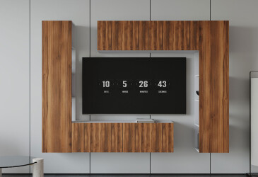 Вітальня Viant ВТ-1 з тумбою і пеналом з полицями 220 см, білий / бурштин