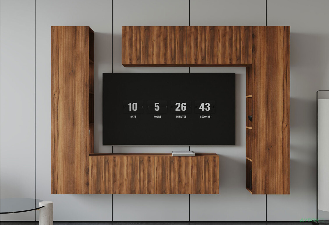 Вітальня Viant ВТ-1 з тумбою і пеналом з полицями 220 см, бурштин