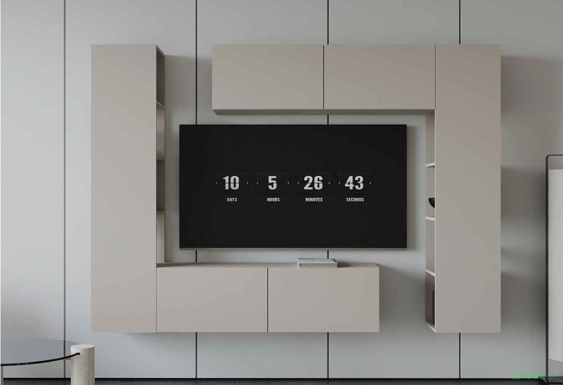 Вітальня Viant ВТ-1 з тумбою і пеналом з полицями 220 см, кашемір