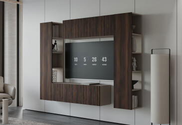 Вітальня Viant ВТ-1 з тумбою і пеналом з полицями 220 см, кашемір / дуб рістретто