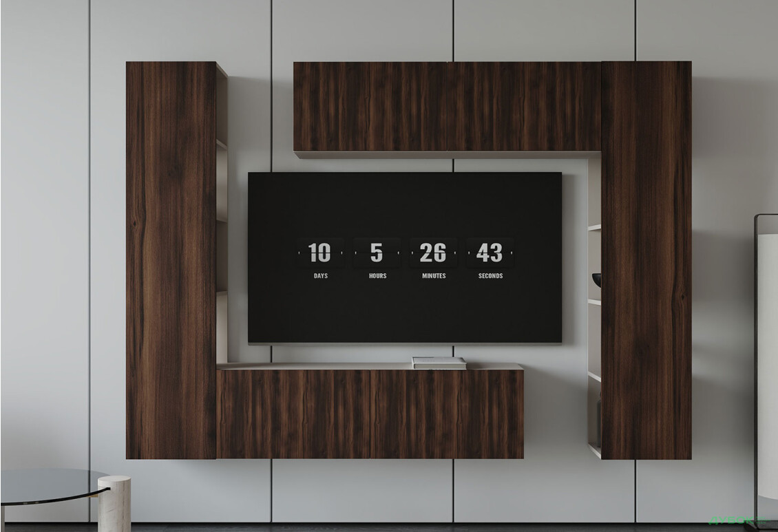 Зображення 2 - Вітальня Viant ВТ-1 з тумбою і пеналом з полицями 220 см, кашемір / дуб рістретто