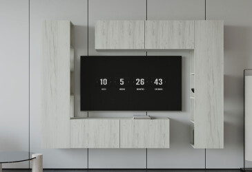 Вітальня Viant ВТ-1 з тумбою і пеналом з полицями 220 см, дуб крафт білий