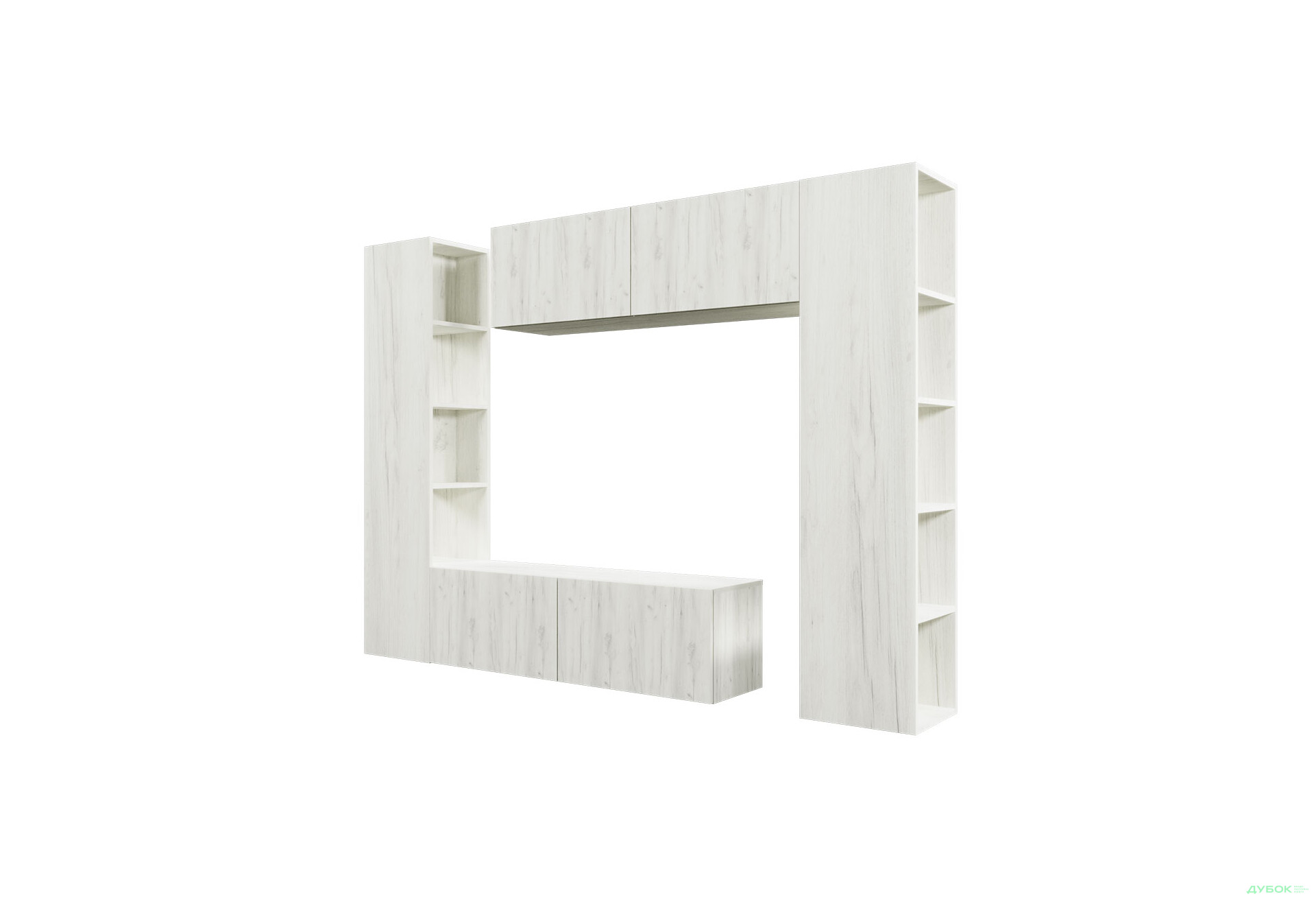 Зображення 2 - Вітальня Viant ВТ-1 з тумбою і пеналом з полицями 220 см, дуб крафт білий