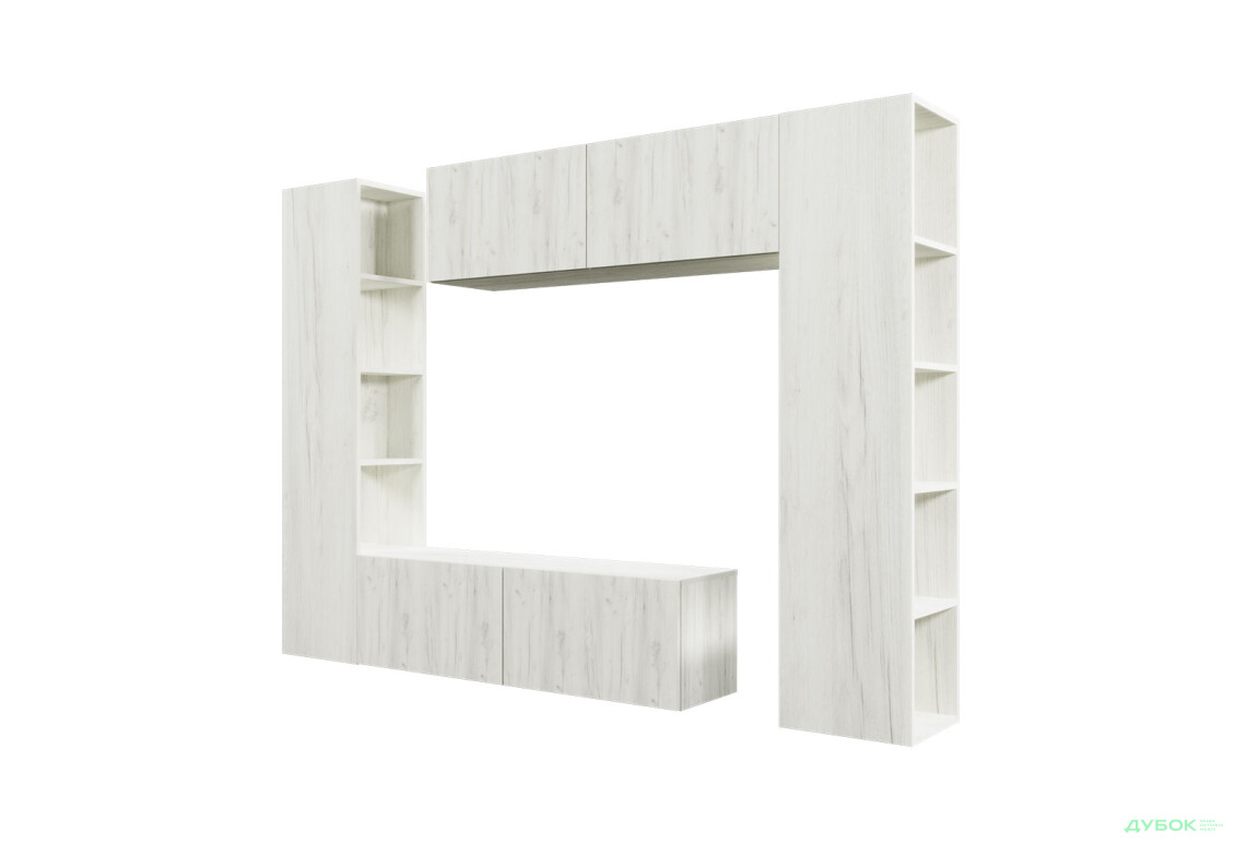 Зображення 2 - Вітальня Viant ВТ-1 з тумбою і пеналом з полицями 220 см, дуб крафт білий