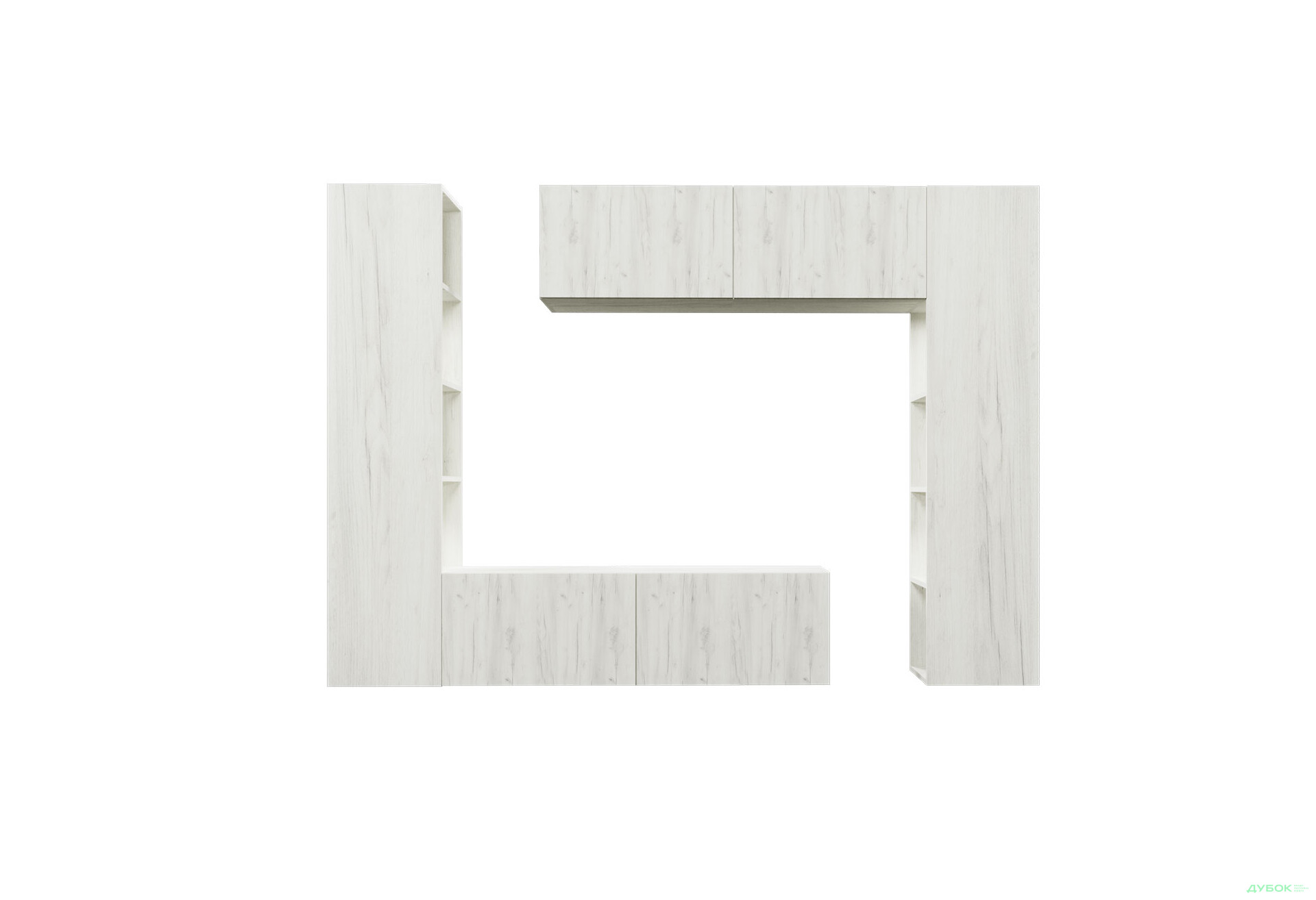 Зображення 3 - Вітальня Viant ВТ-1 з тумбою і пеналом з полицями 220 см, дуб крафт білий