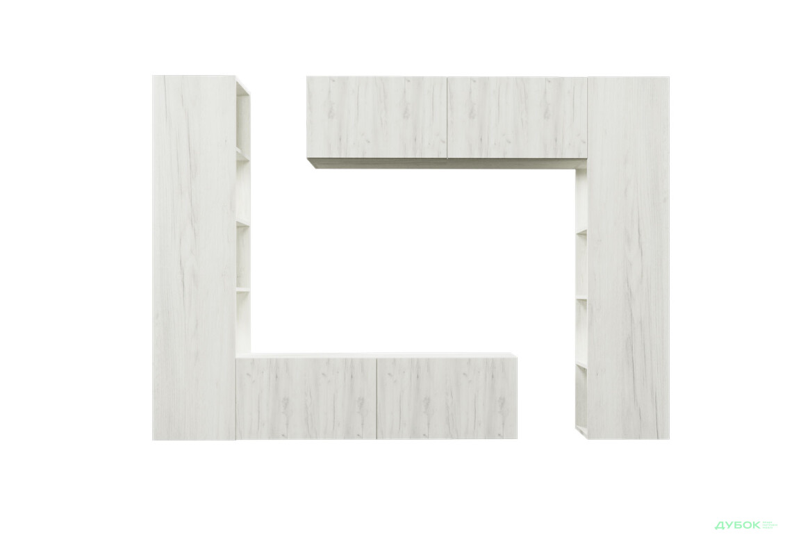 Зображення 3 - Вітальня Viant ВТ-1 з тумбою і пеналом з полицями 220 см, дуб крафт білий