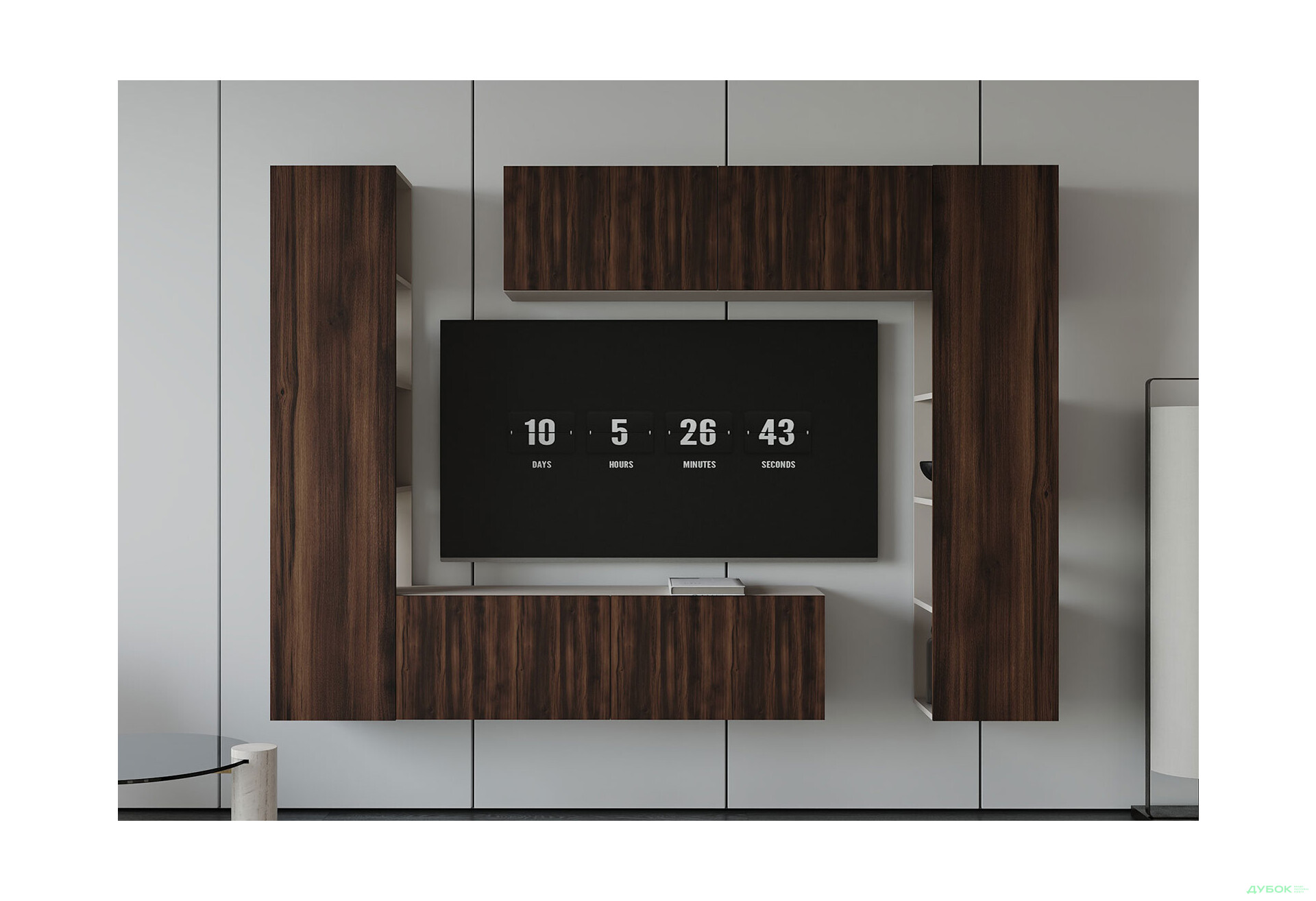 Зображення 2 - Вітальня Viant ВТ-1 з тумбою і пеналом з полицями 220 см, рістретто