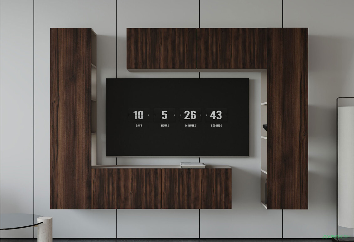 Зображення 2 - Вітальня Viant ВТ-1 з тумбою і пеналом з полицями 220 см, рістретто