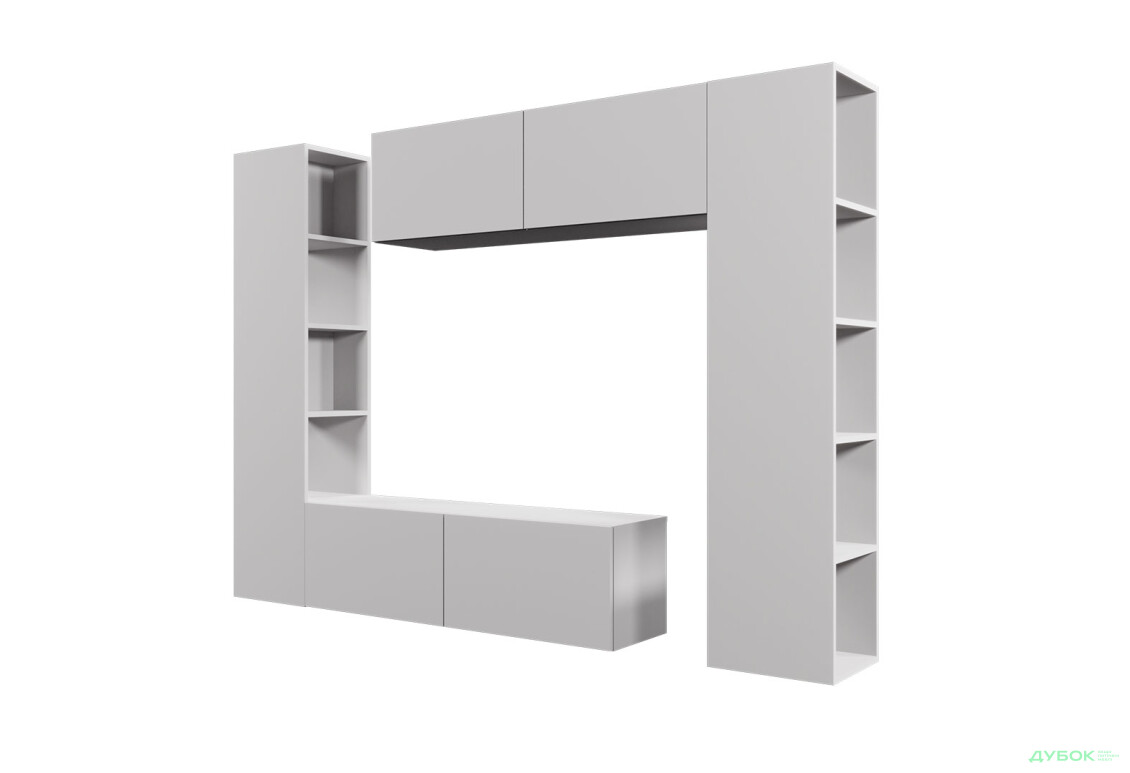 Зображення 2 - Вітальня Viant ВТ-1 з тумбою і пеналом з полицями 220 см, сіра